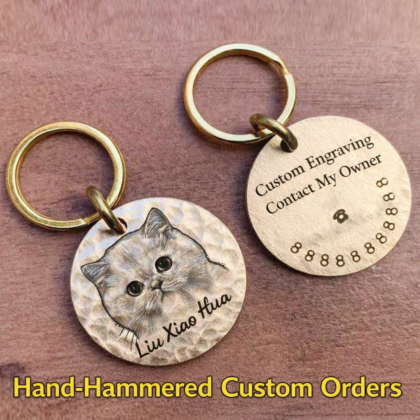 Hammered Brass Pet ID Tag