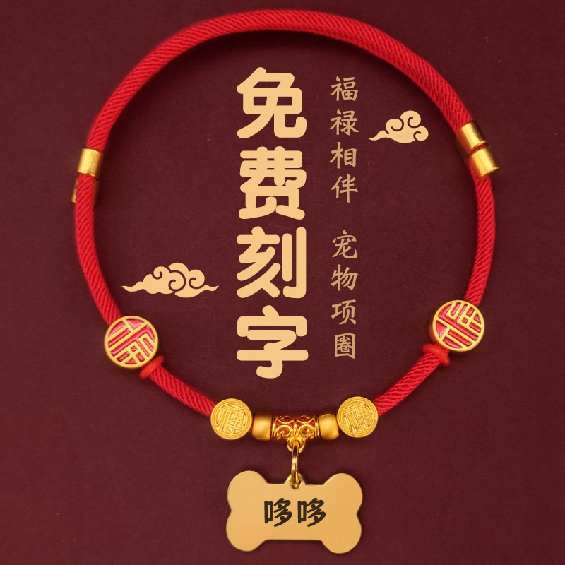 Lucky Red Rope Custom Pet ID Necklace - Image 2