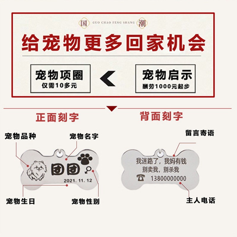 Lucky Red Adjustable Pet ID Collar with Engraved Tag & Bell - Image 3