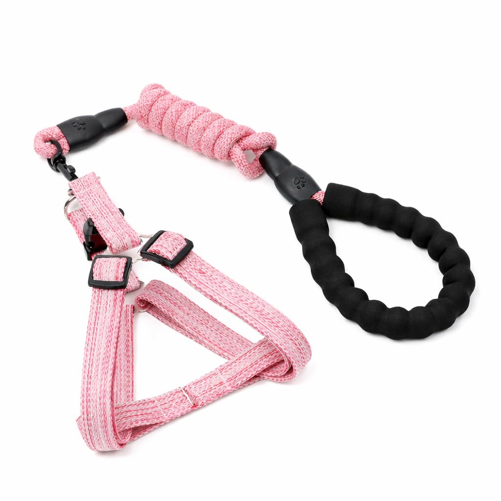 Keatsy Adjustable Dog Harness and Leash Set with Foam Handle, Linen Style Chest Harness, Braided Rope Dog Leash for Small Medium and Large Dogs