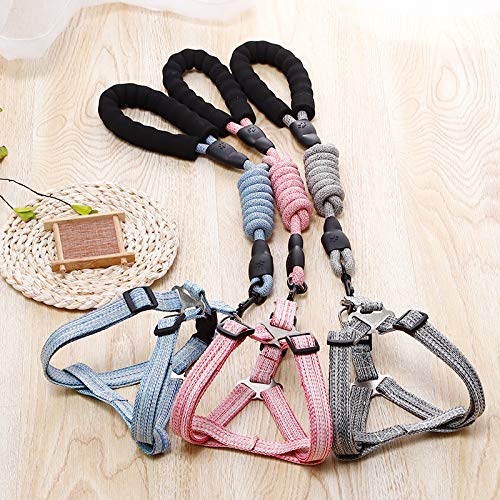 Keatsy Adjustable Dog Harness and Leash Set with Foam Handle, Linen Style Chest Harness, Braided Rope Dog Leash for Small Medium and Large Dogs - Image 2