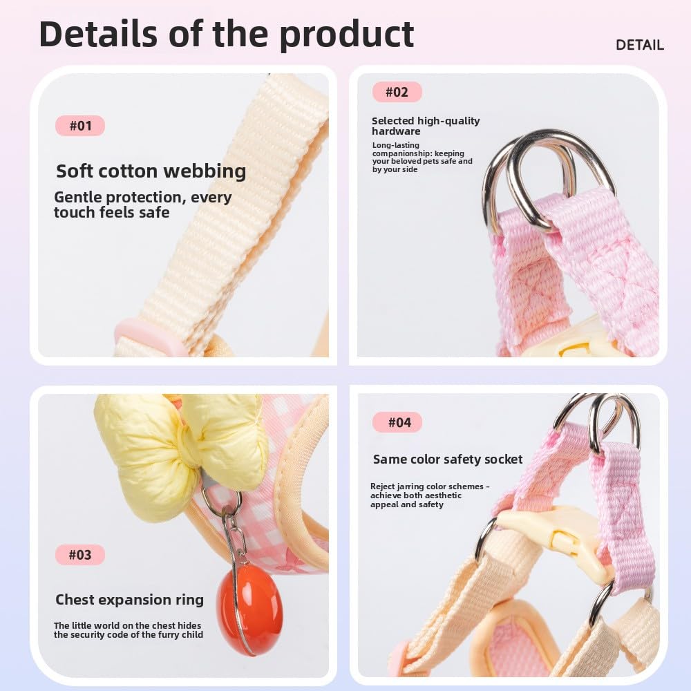 Keatsy Step-In Dog Harness with Leash, Bowknot Plaid Chest Harness, Breathable Mesh Vest Style Pet Harness for Small Dogs - Image 3