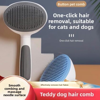Keatsy Self-Cleaning Slicker Brush for Dogs and Cats, One-Click Hair Release Grooming Tool for Long and Short Hair