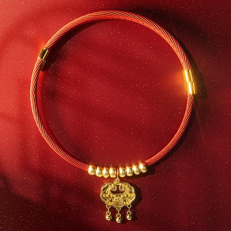 Keatsy Chinese Style Dog Collar with Gold Lock Charm, Adjustable Pet Collar for Small and Medium Dogs and Cats - Image 4