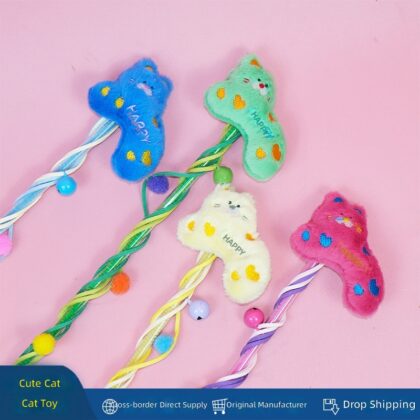 Cats funny cat stick cute color fabric plush tassel sound interactive relief toy pole cat toy