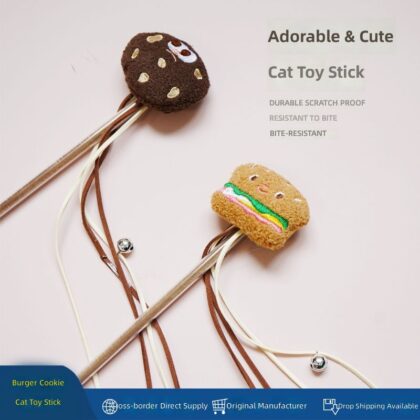 Cross-border Fun Cat Stick Cat High-value Cartoon Tassel Bell Toy Scratch-resistant Sound Interactive Training Cat Toy Rod