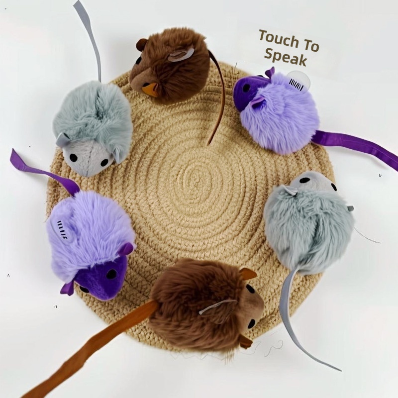 Cross-border Pet Cat Plush Color Mouse Cat Toy Cat Interactive Self-hi Bite Vocalized Plush Mouse