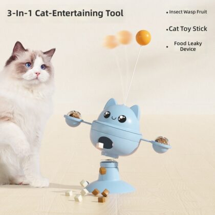 Toys for Cats to Play - Blue & Green TPR Interactive Cat Toy with Treat Dispenser