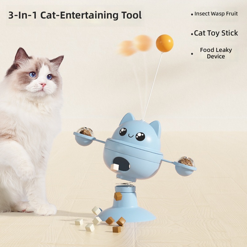 Toys for Cats to Play - Blue & Green TPR Interactive Cat Toy with Treat Dispenser