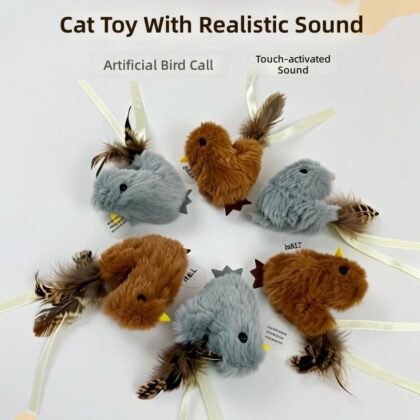 Spot cross-border hot cat toy sound bird ribbon funny cat simulation bird called real feather intelligent hanging factory