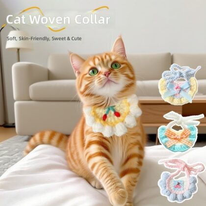 Pet saliva towel for kittens cartoon cute kittens knitted collar dog bib saliva towel adjustable elastic
