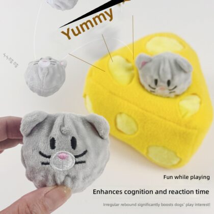 Cross-border new dog toys hidden food cheese cheese mouse elastic ball ringing paper plush vocal toys factory wholesale