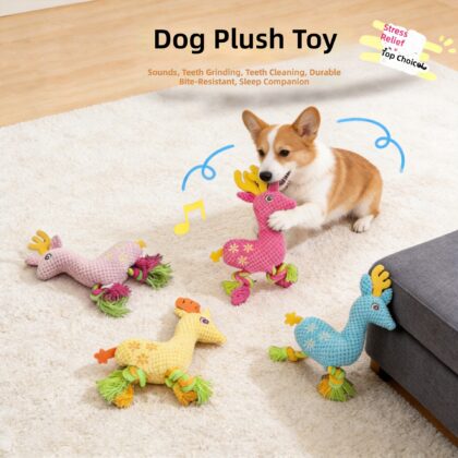 Customized wholesale pet dog dog toy method fight molars vent training rope knot colored deer voice dog plush toy