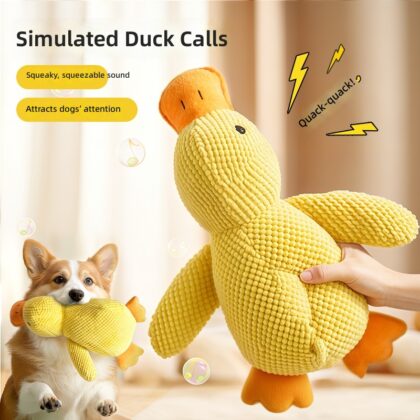 Dog Toy Bite Resistant Sound Simulation Charge Duck Golden Hair Corgi Self-Hi to Solicite Stuffed Plush Duck Toy Supplies