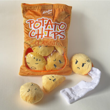 Pet Fun Pecking Plush Toy Pocket Potato Chips Hide Food Bag Cat Dog Interactive Sound Toy Cheese Ball