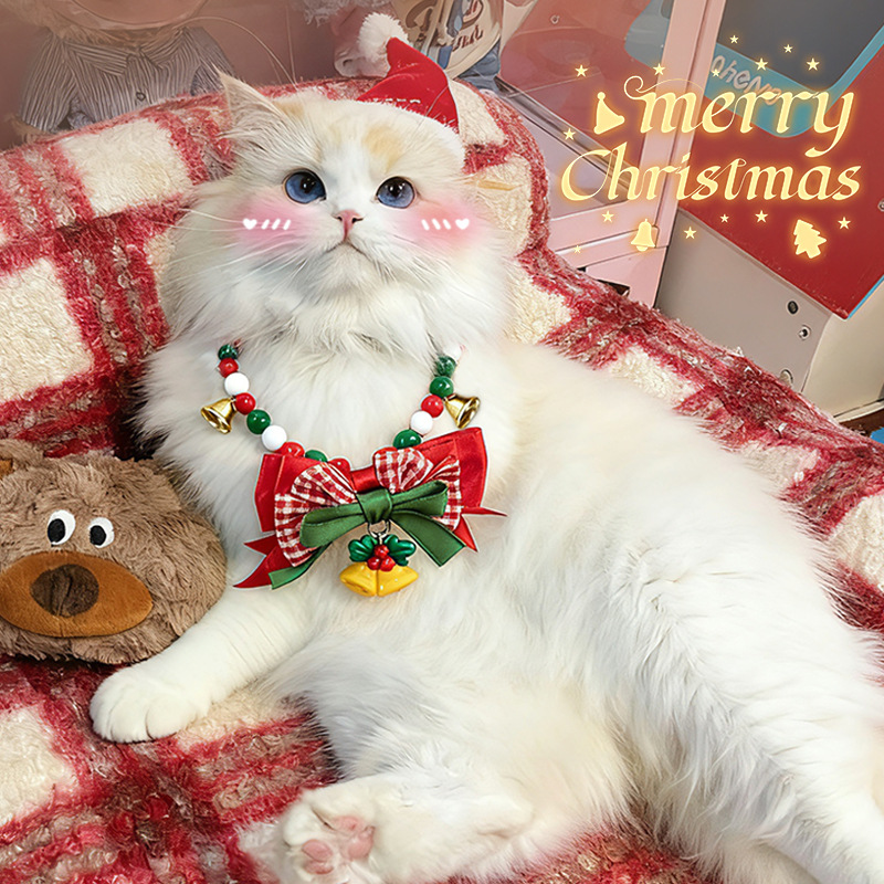 Cross-Border Export of New Pet Christmas Scarves, Cat and Dog Bow Collars, Christmas Bows, Clothing Scarves - Image 2