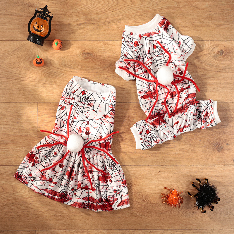 New Halloween pet dog skirt four-legged clothes horror blood spider small dog clothes cross-border wholesale - Image 4