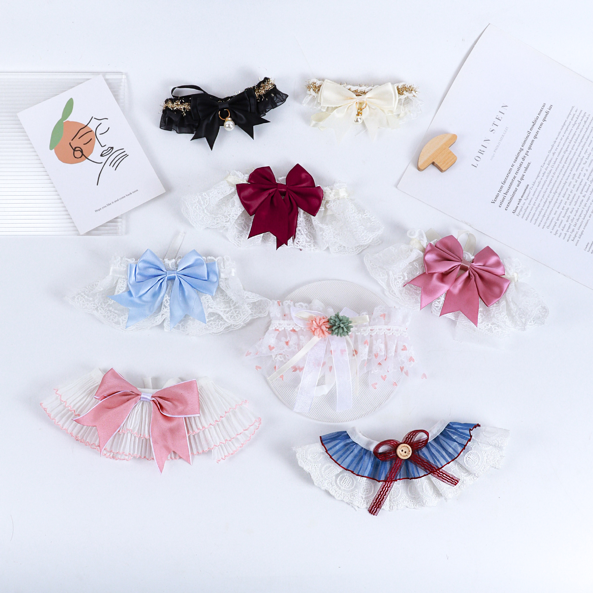 Pet Collar, Cat Saliva Towel, Dog Love Lace Scarf, Bow Flower Pearl Pet Saliva Towel