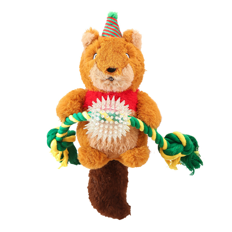 Premium Christmas Toy Small Squirrel and Reindeer Shaped Dog Toy Teething Rope Knot Plush Sound-Making Pet Toy - Image 5