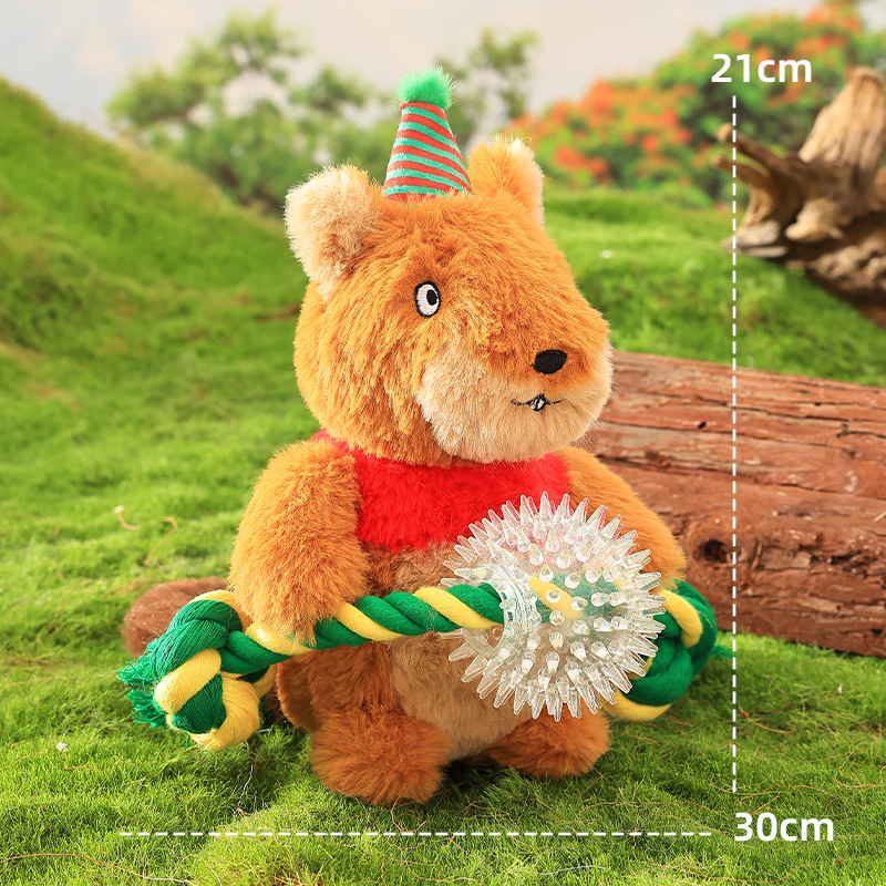 Premium Christmas Toy Small Squirrel and Reindeer Shaped Dog Toy Teething Rope Knot Plush Sound-Making Pet Toy - Image 7