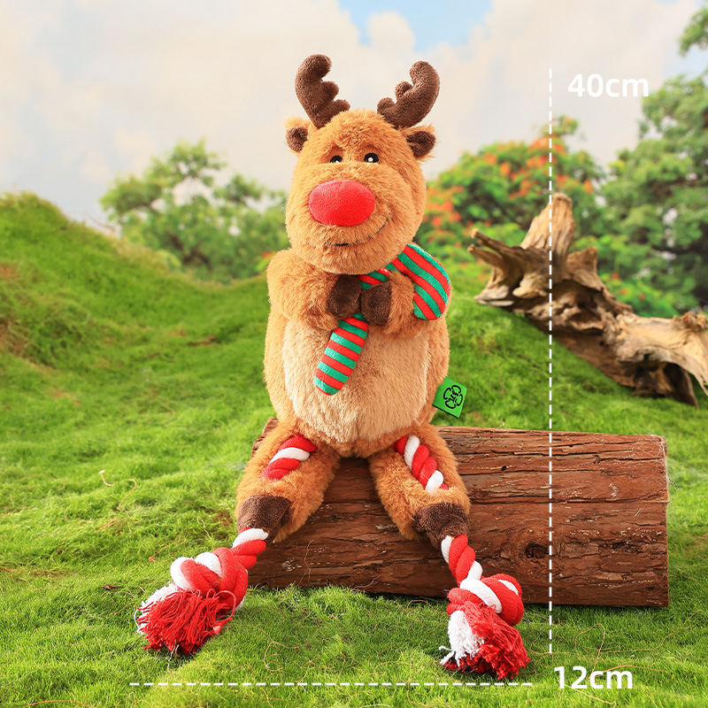 Premium Christmas Toy Small Squirrel and Reindeer Shaped Dog Toy Teething Rope Knot Plush Sound-Making Pet Toy - Image 8