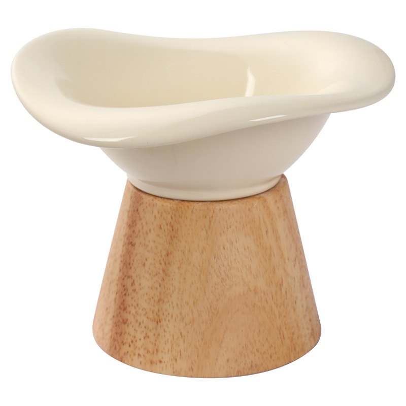 New Cat Tall Wooden Seat Ceramic Bowl to Protect Cervical Spinee, Dog Bowl, Dog Rice Bowl, Cat Food Bowl, Anti-Knock Drinking Bowl - Image 5