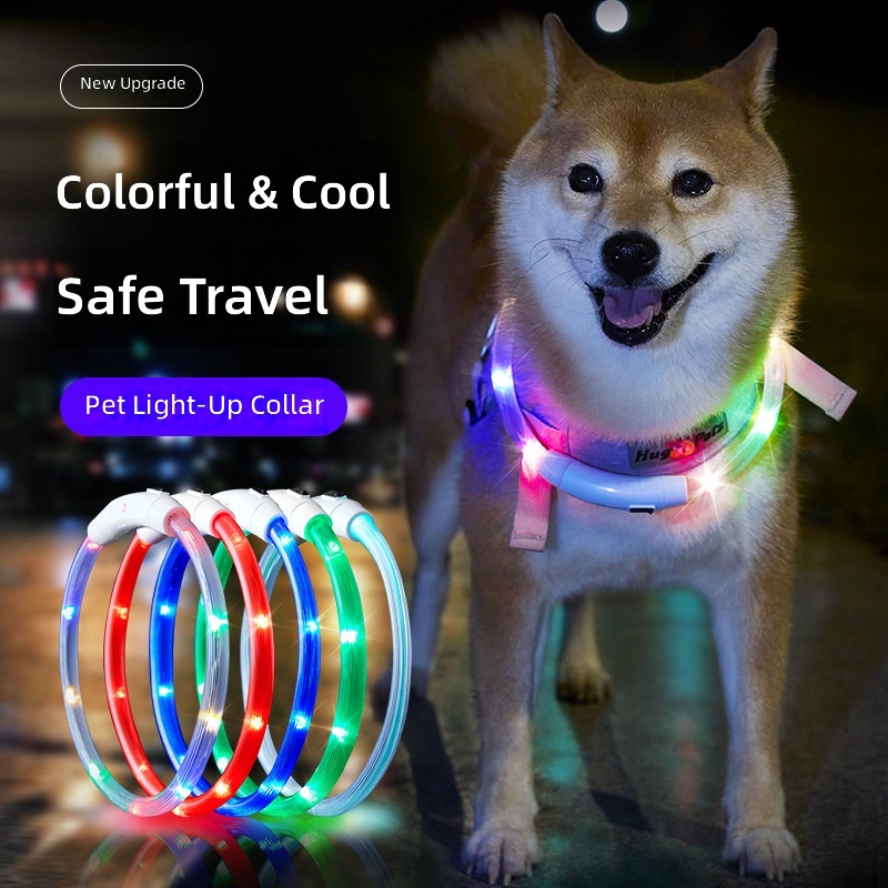 Dog luminous collar night anti-lost waterproof USB charging colorful pet collar can be DIY cutting supplies