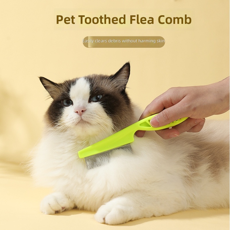 Cat Feather Wand Pet Grooming Comb, Stainless Steel Fine-Toothed Flea Removal Tool - Image 2