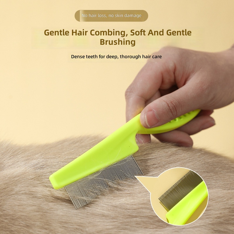 Cat Feather Wand Pet Grooming Comb, Stainless Steel Fine-Toothed Flea Removal Tool - Image 3