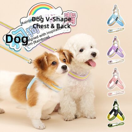 New Outdoor Rainbow Harness Dog Leash Breathable Small and Medium-Sized Dog Bichon Dog Walking Rope Vest Wholesale