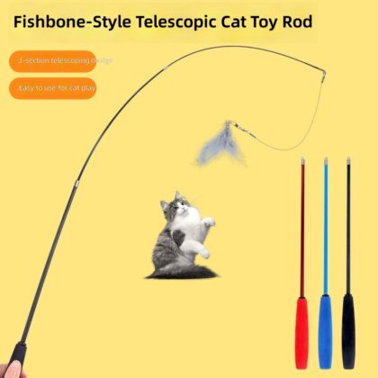 Retractable Cat Tease Rod Cat Tease Rod Long Rod Replaceable Head Self-boring Toy Fishing Rod Cat Toy