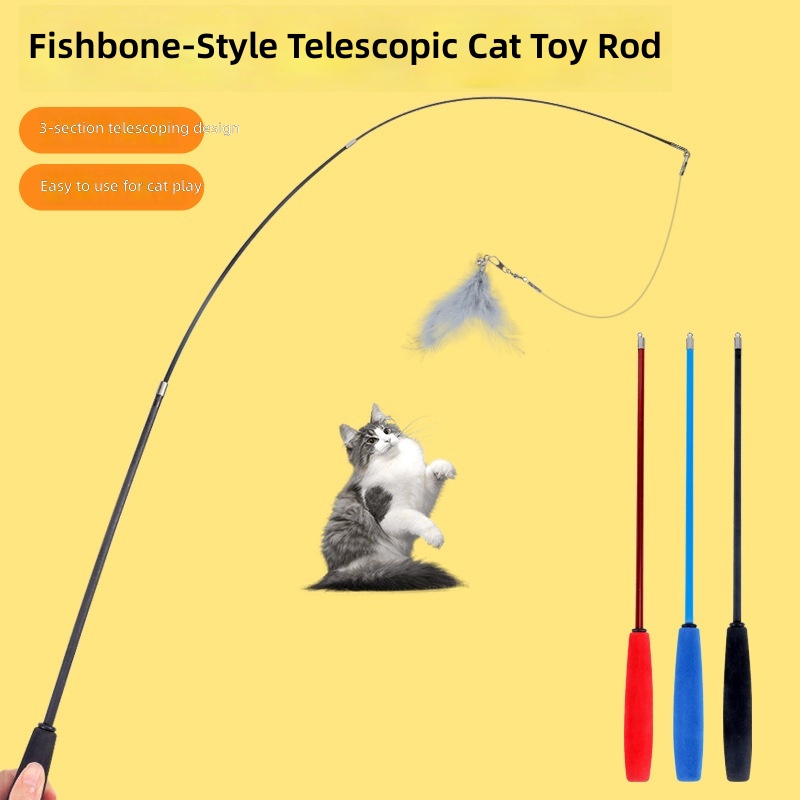 Retractable Cat Tease Rod Cat Tease Rod Long Rod Replaceable Head Self-boring Toy Fishing Rod Cat Toy