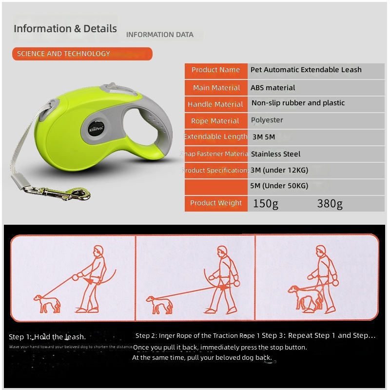Cross-border 3/5/8 m Pet Automatic Telescopic Dog Traction Rope Telescopic Pet Products Reflective Dog Traction - Image 3