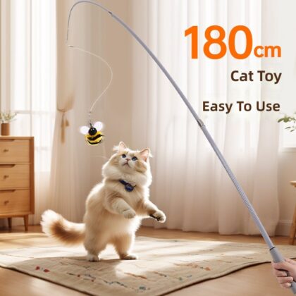 New cat teasing stick long rod retractable fishing rod super long simulation bee self-hi interactive cat toy supplies