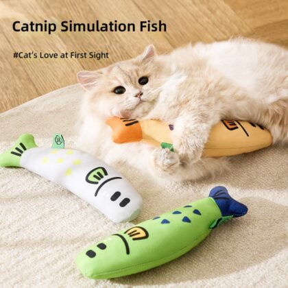Cross-border explosions sound cat mint fish cat toy cat linen fish self-hi stuffy cat mint pet toy