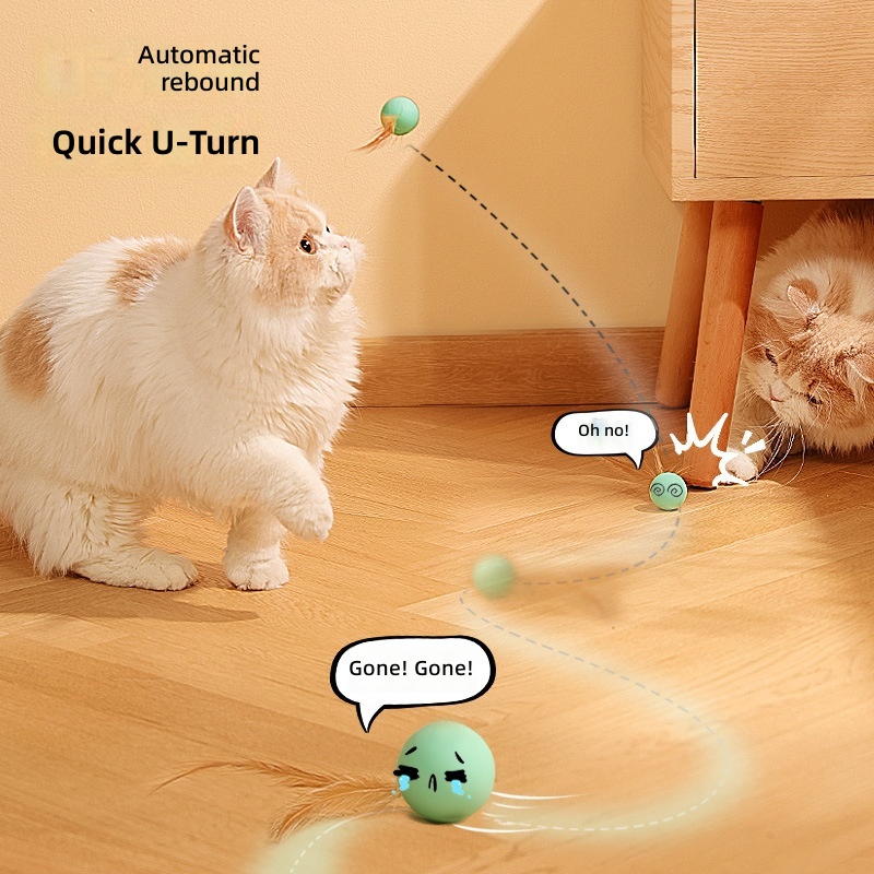 Pet Bite Resistant Silicone Toy Feather Solid Elastic Ball Fun Toy Bite Resistant Interactive Play Fun Cat Toy - Image 2