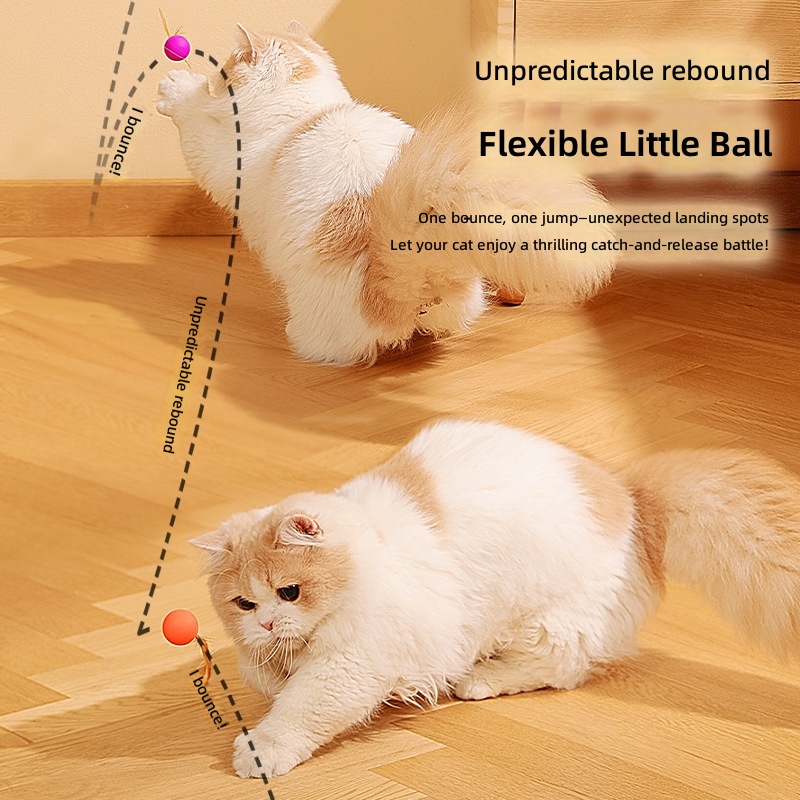Pet Bite Resistant Silicone Toy Feather Solid Elastic Ball Fun Toy Bite Resistant Interactive Play Fun Cat Toy - Image 3