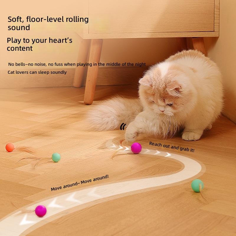 Pet Bite Resistant Silicone Toy Feather Solid Elastic Ball Fun Toy Bite Resistant Interactive Play Fun Cat Toy - Image 4