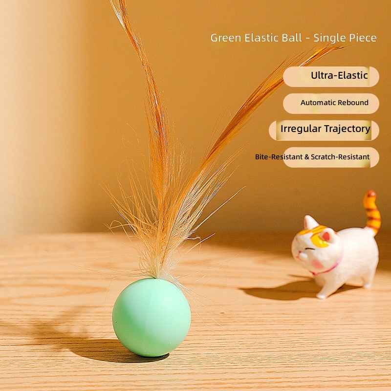 Pet Bite Resistant Silicone Toy Feather Solid Elastic Ball Fun Toy Bite Resistant Interactive Play Fun Cat Toy - Image 6