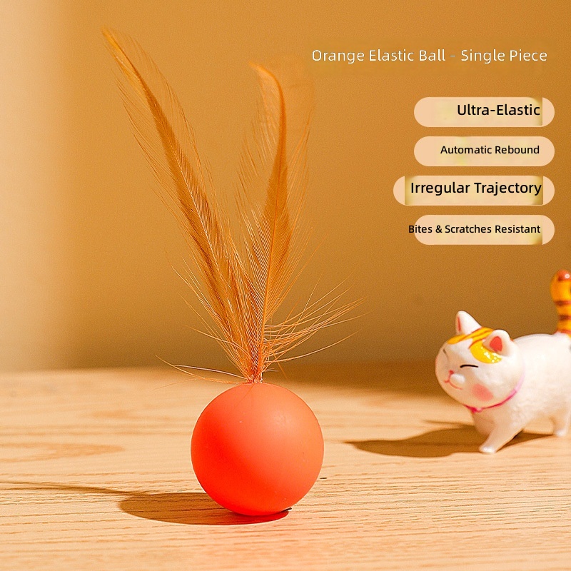 Pet Bite Resistant Silicone Toy Feather Solid Elastic Ball Fun Toy Bite Resistant Interactive Play Fun Cat Toy - Image 7
