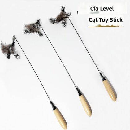 Cfa Competition Grade Wooden Handle Cat Teasing Stick Feather Bell Removable Replacement Head Cat Toy Durable and Scratch-Resistant Pet Toy