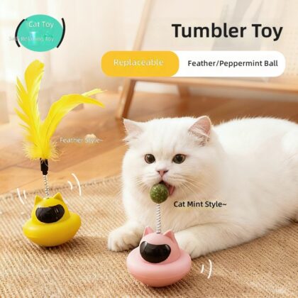 New Suction Cup Cat Teaser Toy, Wobble Toy with Feathers, Cat Self-Entertainment Boredom-Relief Lazy Cat Teaser Toy