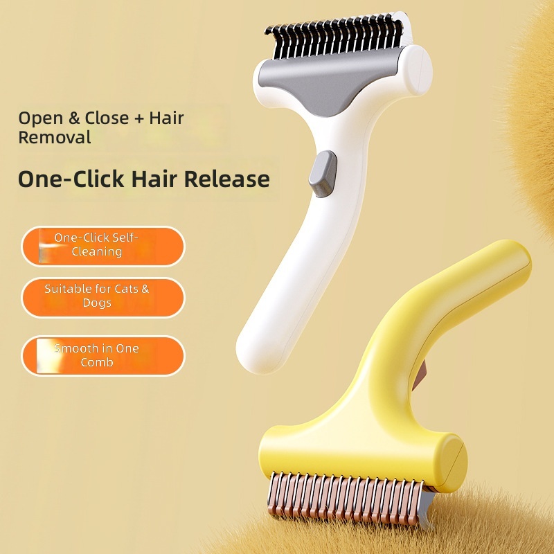 New Pet Knot-Opening Comb, Cat Comb to Remove Floating Hair, Beauty and Hair Removal Pet Comb, One-Click Floating Hair Removal Comb