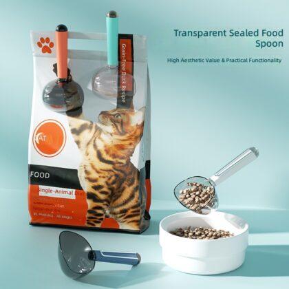 Pet Food Spoon with Stainless Steel Sealing Clip Cat Food Dog Food Spoon Large Handle Precision Scale Food Shovel Wholesale