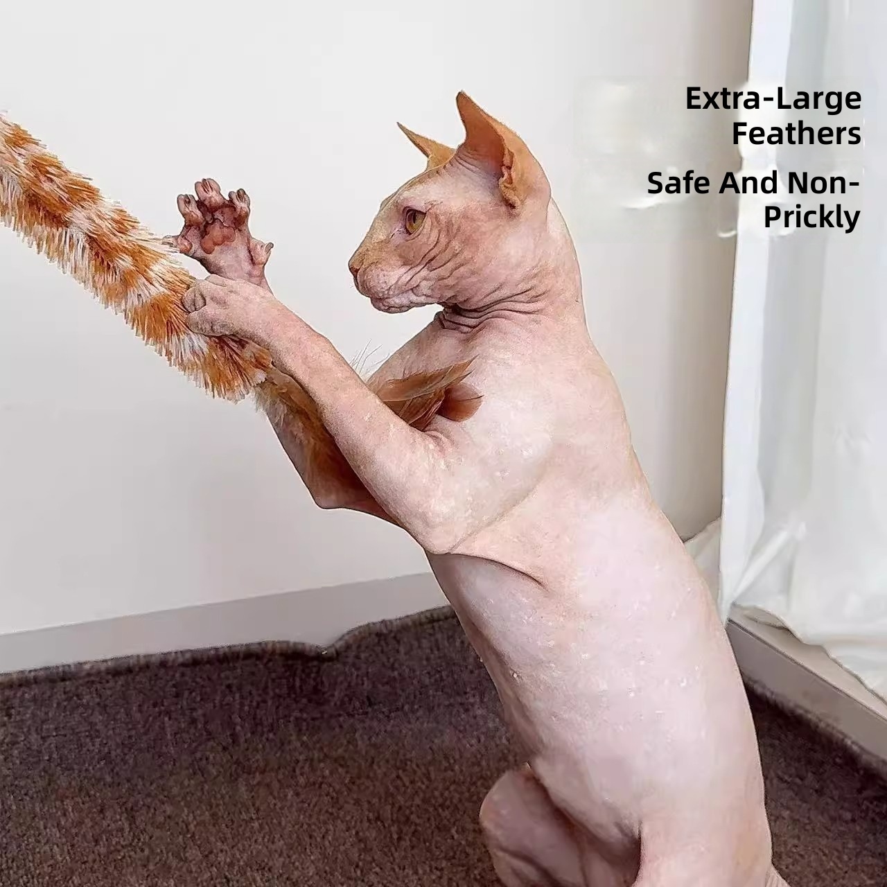 Feather Duster, Cat Teaser Wand, Cat Toy, Natural Hemp Rope, Wooden Stick with Bell, Cat Scratching Toy, Cat Teething Stick - Image 2