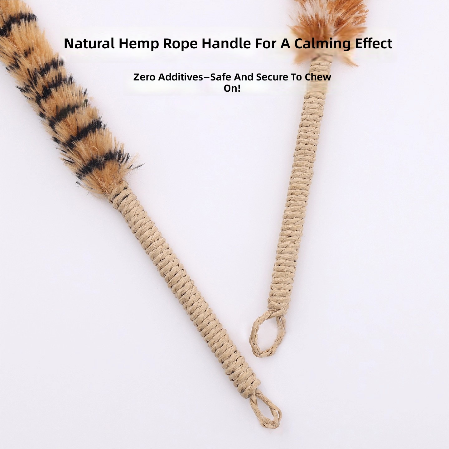 Feather Duster, Cat Teaser Wand, Cat Toy, Natural Hemp Rope, Wooden Stick with Bell, Cat Scratching Toy, Cat Teething Stick - Image 3