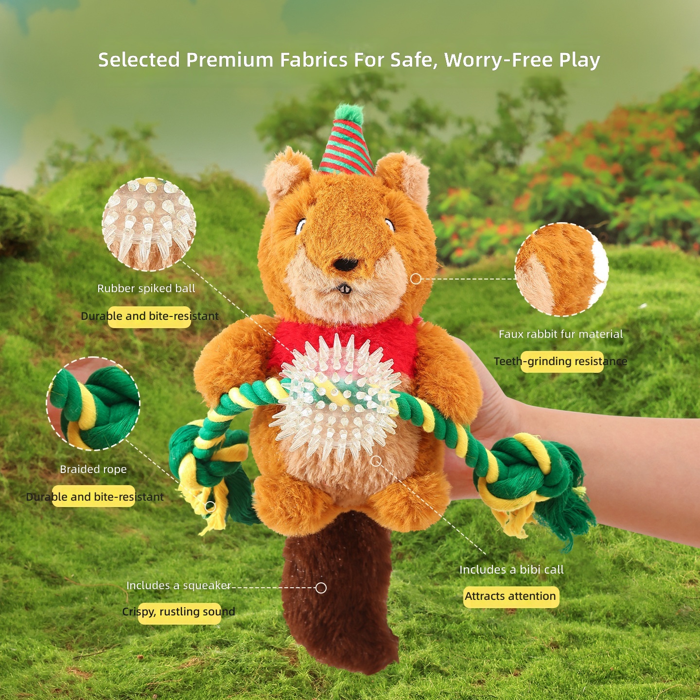 Premium Christmas Toy Small Squirrel and Reindeer Shaped Dog Toy Teething Rope Knot Plush Sound-Making Pet Toy - Image 2