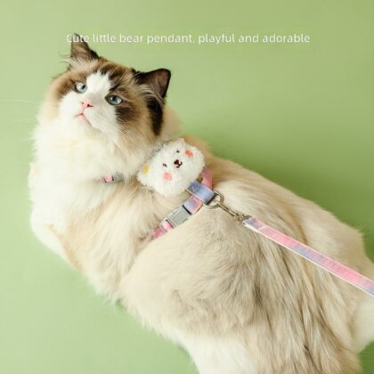 Cats Chest and Back Cute Bear Accessories Anti-break Free into Kitten Safety Buckle Traction Rope Special for Pets Walking Cats