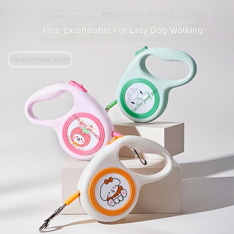 New Retractable Leash Cute Illustration Pattern Dog Leash Automatic Retractable Dog Leash Cross-Border Wholesale