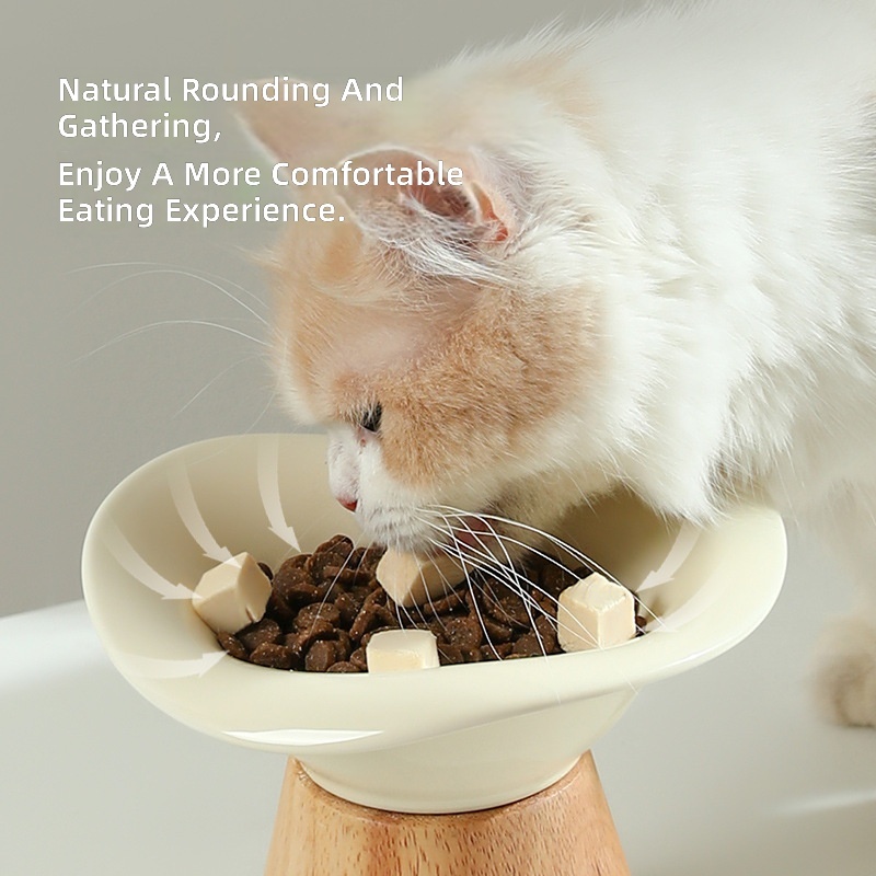 New Cat Tall Wooden Seat Ceramic Bowl to Protect Cervical Spinee, Dog Bowl, Dog Rice Bowl, Cat Food Bowl, Anti-Knock Drinking Bowl - Image 2